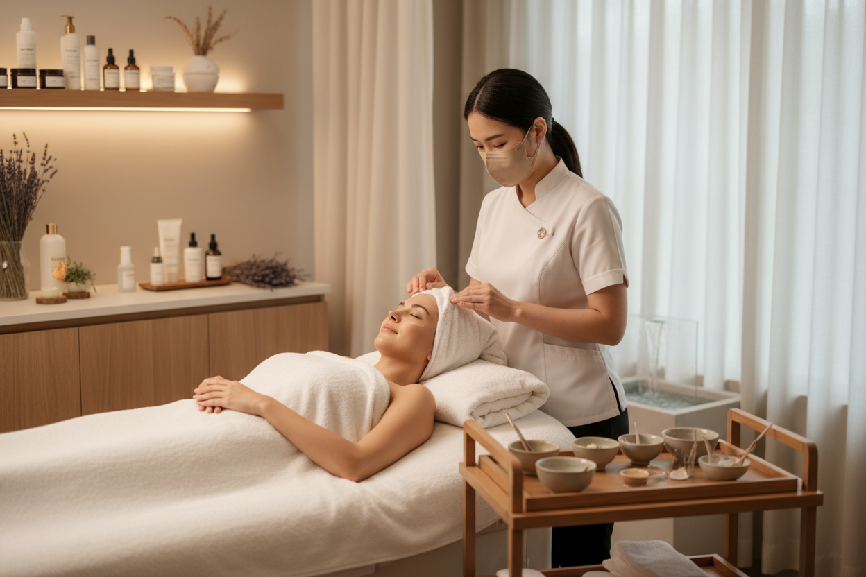 women receiveing a facial from an esthetician